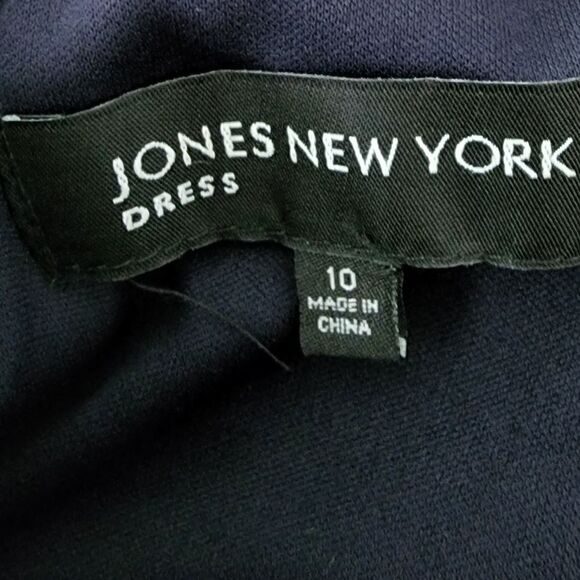 JONES NY WOMEN'S LAYERED TIERED RUFFLE SHEATH  NAVY BLUE DRESS SIZE 10 - Picture 7 of 7